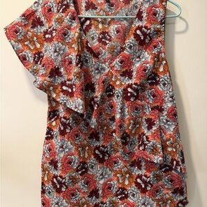 Banana Republic Floral V-Neck Blouse - Red, Orange, White